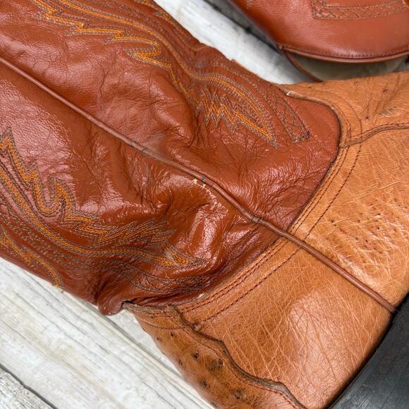 Dan Post Exotic Cowboy Boots Sz 12 D Brown Cognac Leather Quill Ostrich Western - Picture 11 of 17